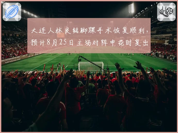 大连人林良铭脚踝手术恢复顺利，预计8月25日主场对阵申花时复出